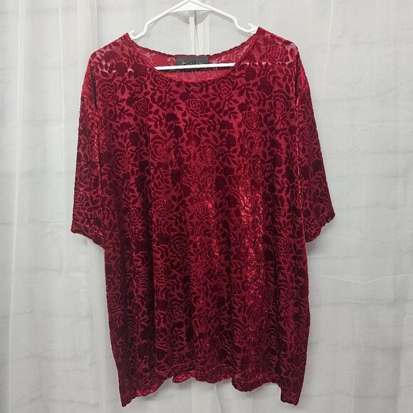 Vintage Lane Bryant Tee Velour Flocked Sheer Goth Whimsigoth Burnout Red 26/28 - Picture 6 of 9
